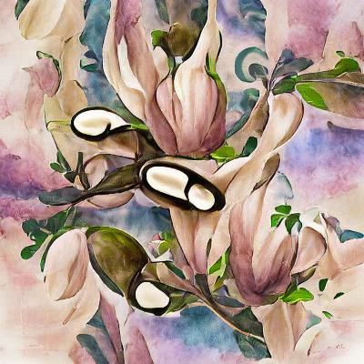 maximalist maximalist magnolia flowers watercolor art nouveau