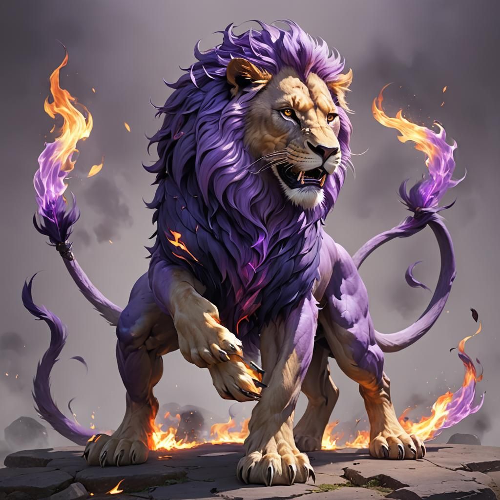 Purple Flame Lion. It had two front paws on its chest, barin...