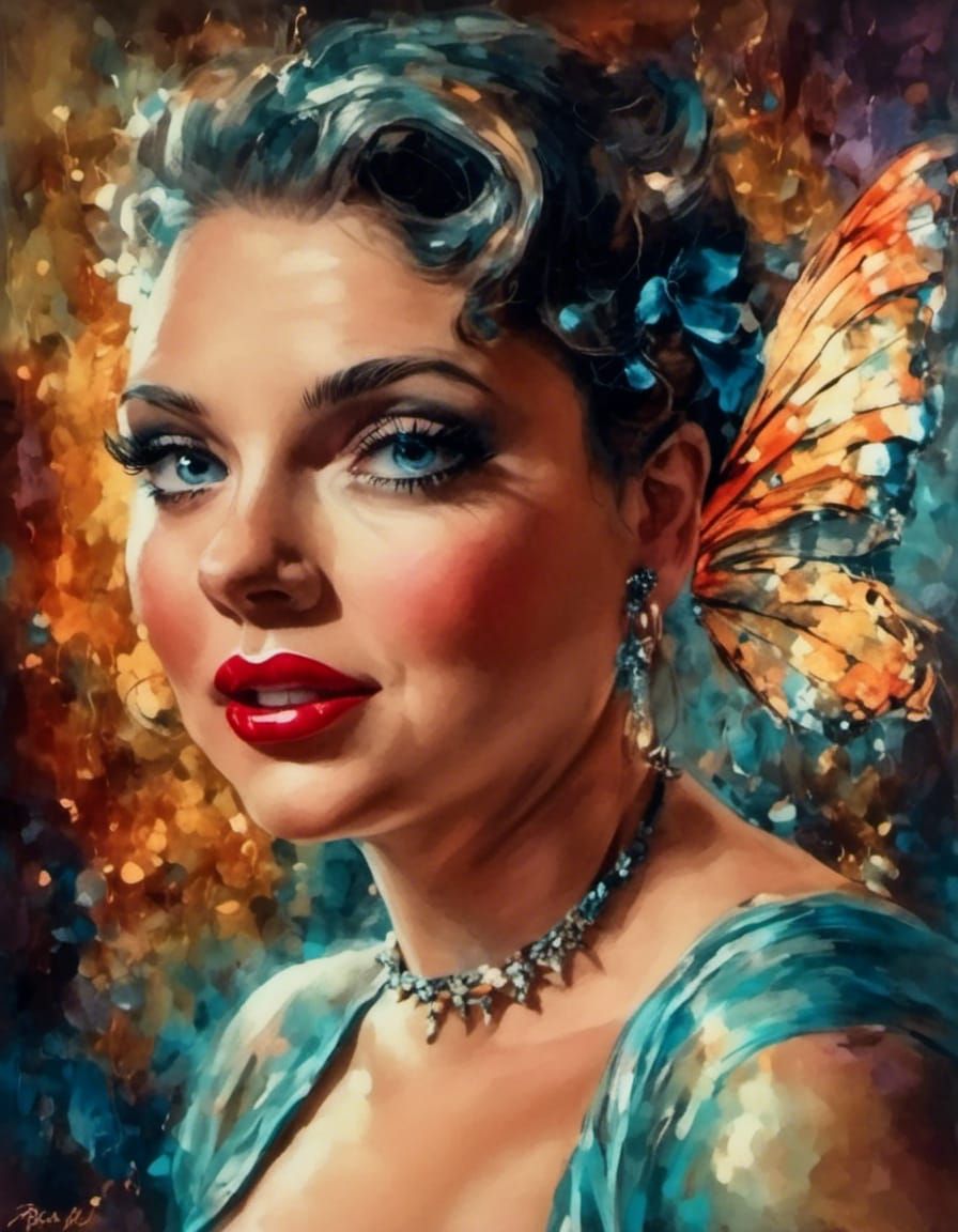 <lora:Thats me:1.2> ((1950's Pin-up style portrait) fat Fair...