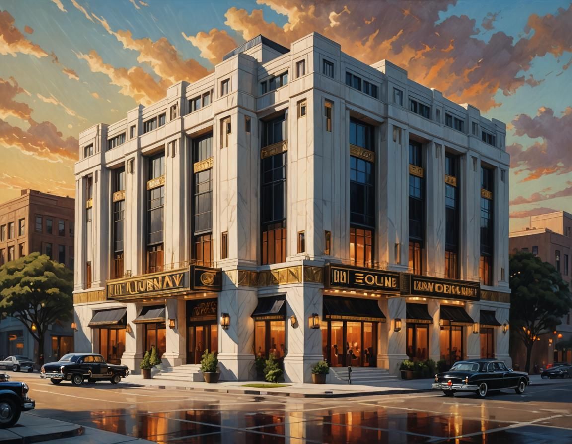 A sleek building exterior featuring geometric shapes, bold lines, and