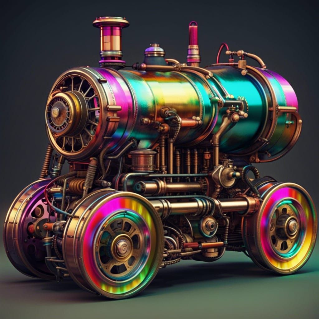 steam punk engine with magnificently coloured wheels.  by @Bobbles52