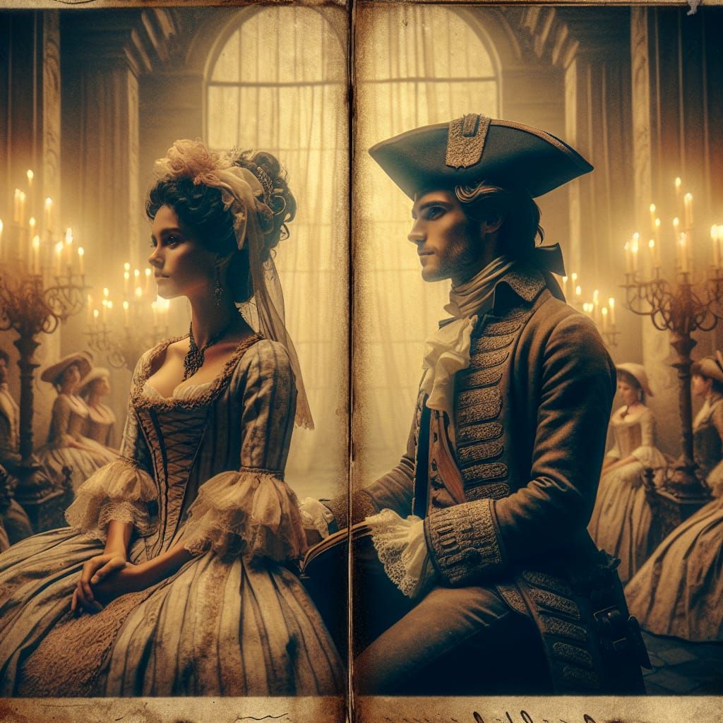 two lovers, Jane Austen style, 18th century clothing, old bo...