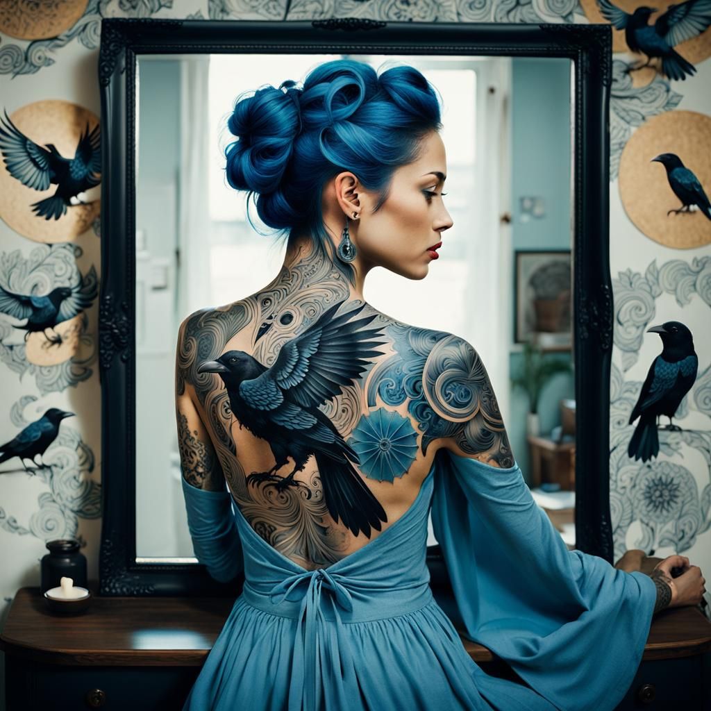 Raven in blue