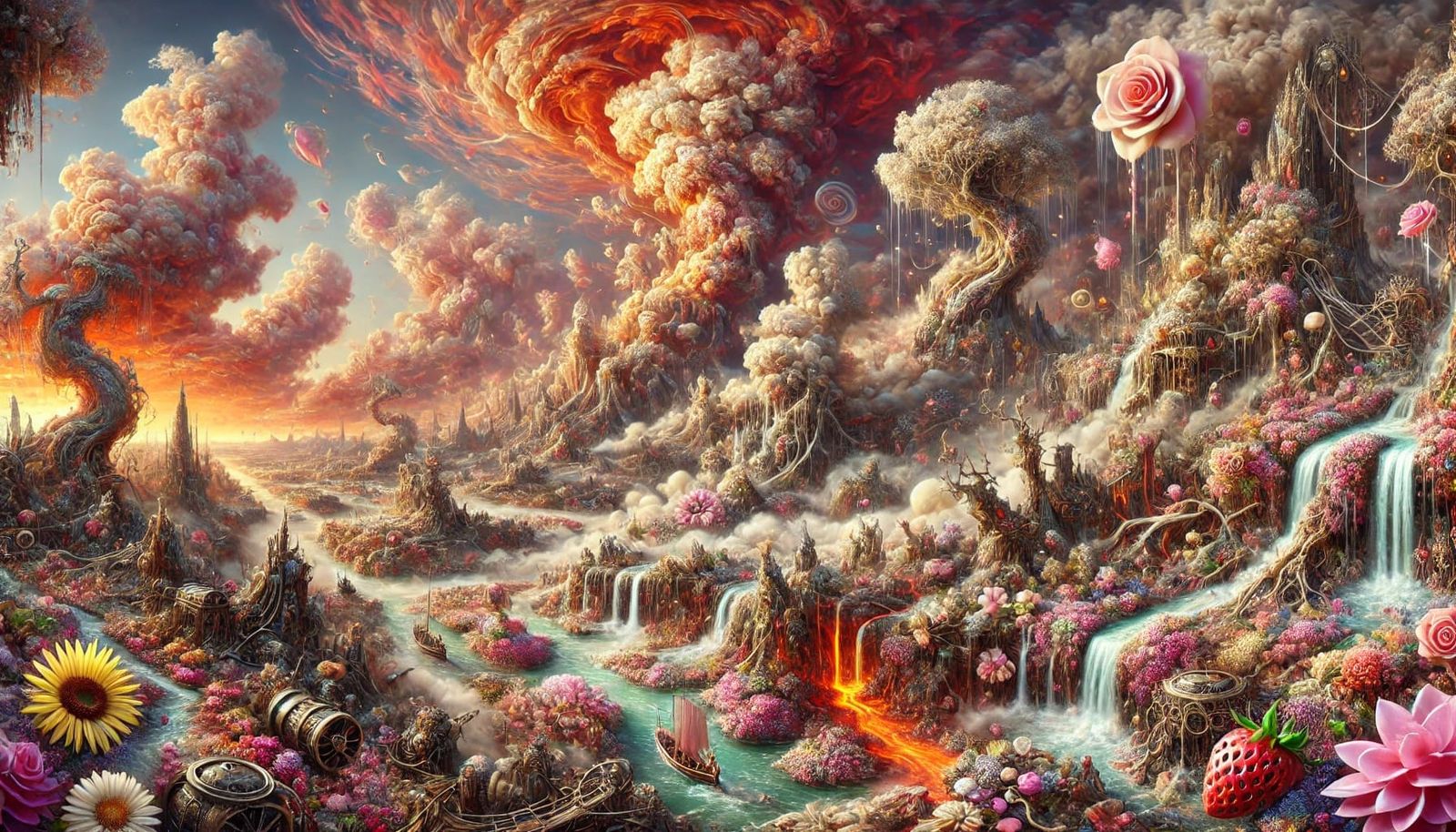 Steampunk-infused volcanic flower-world