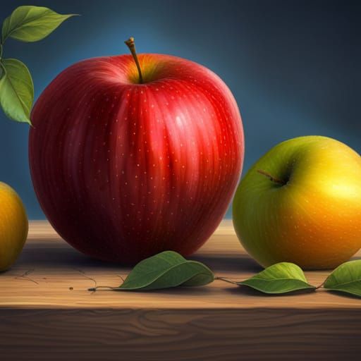 Close up of a delicious red apple up front with a background of an