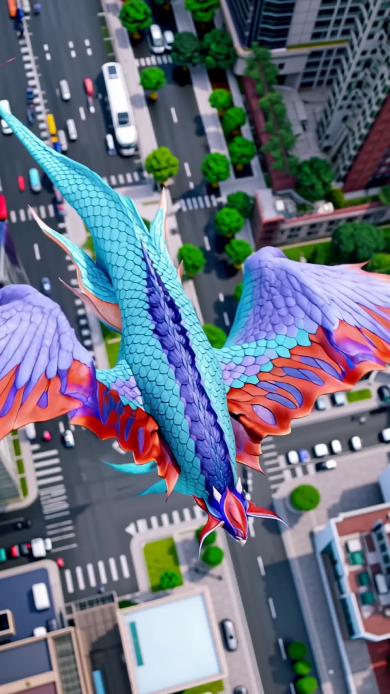 Dragon Cat flying above the city