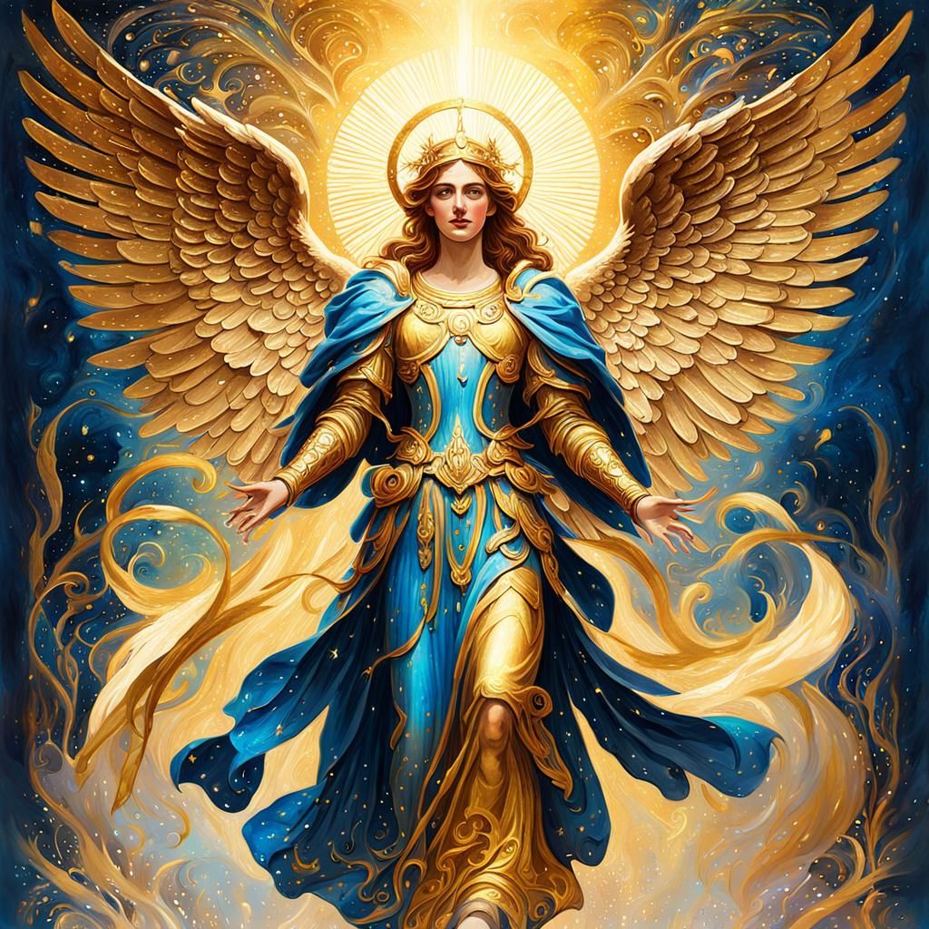 golden blue christmas magic vintage holy archangel with wing...