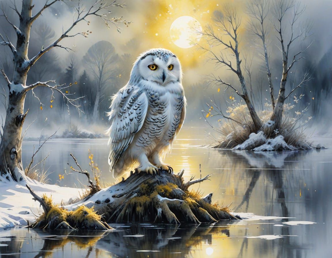 Frozen winter for a ghostly snow owl 