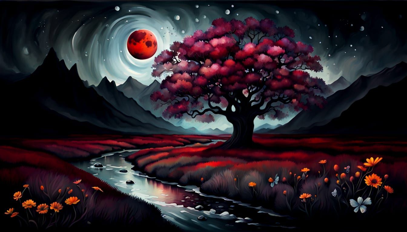 Epic surrealism by Alexander Jansson and Martin Stranka Fantasy landscape. Medium shot. A large oak tree ...  by @5Foot3 Marie