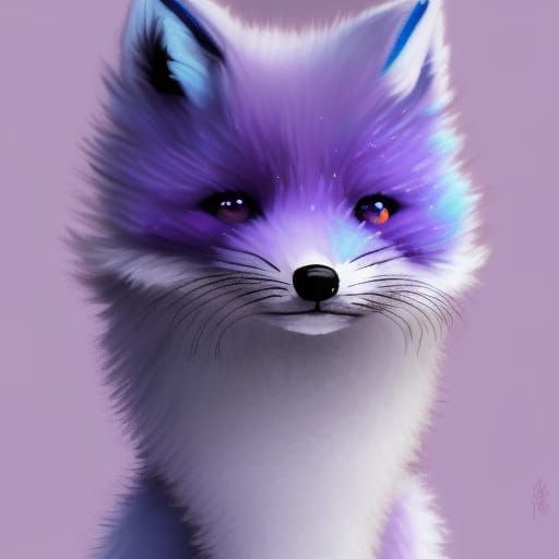 Intricate Cute blue fluffy fox welp, Open eyes, fractal flow...
