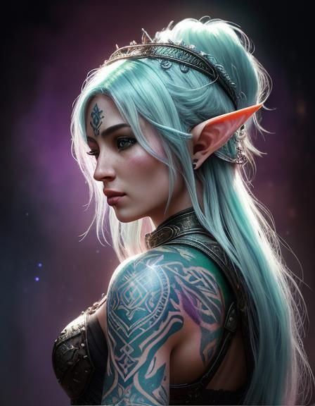 Celtic Elven Warrior Portrait in Watercolor Style