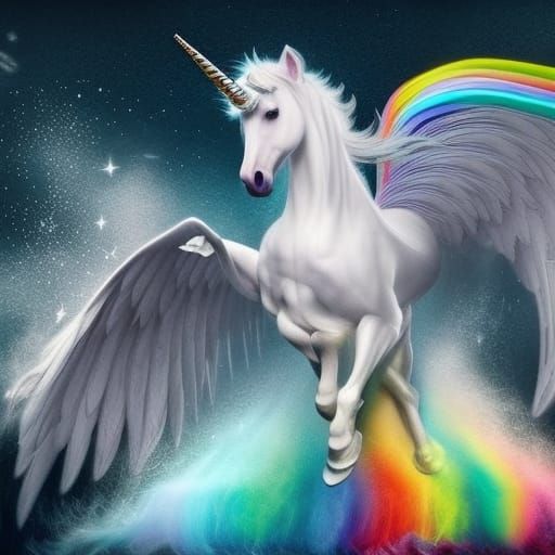 rainbow Unicorn with wings - AI Generated Artwork - NightCafe Creator