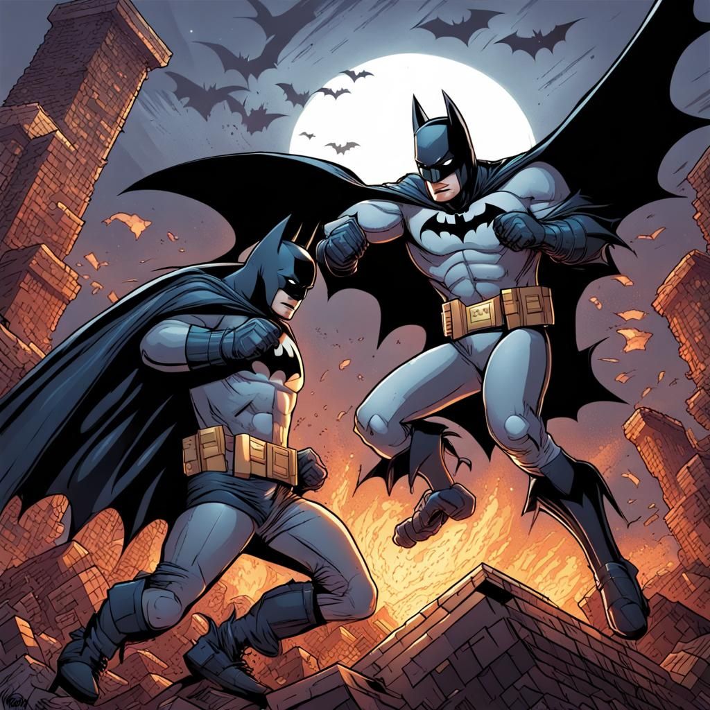 batman fighting Minecraft steve