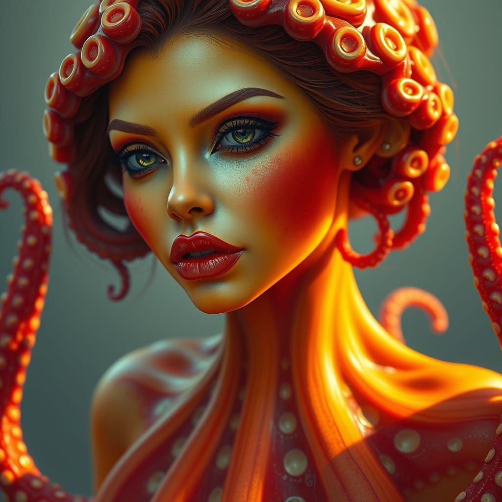 Vibrant Mermaid Octopus Goddess in Dreamlike Style