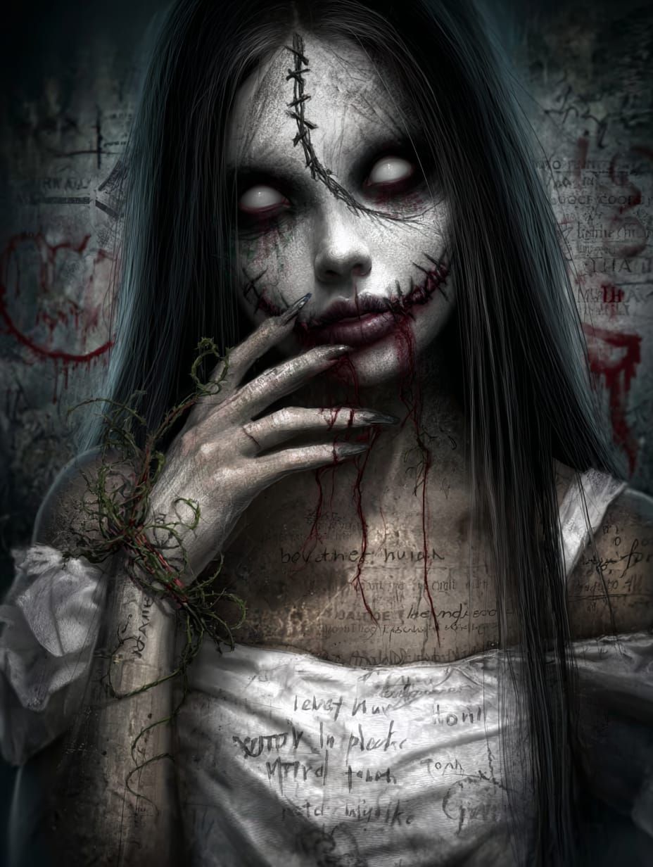 Woman is stuck in an abandoned asylum , flicking lights , peeling wallpaper <lora:deserted:1.0> <lora:Claustrophobia:1.0> 