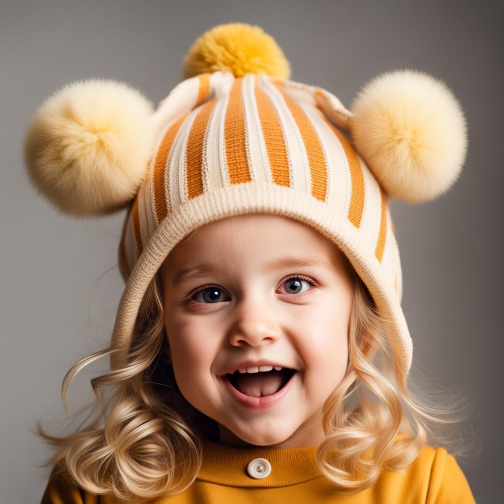 Upside-Down Blonde Girl with Pom-Pom Hat