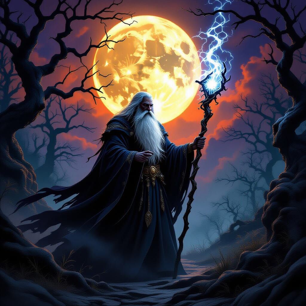 grizzled Viking warrior in a fur coat, holding a tiny, sparkling white dragon. Dramatic lighting and a limited color palette highlight their...