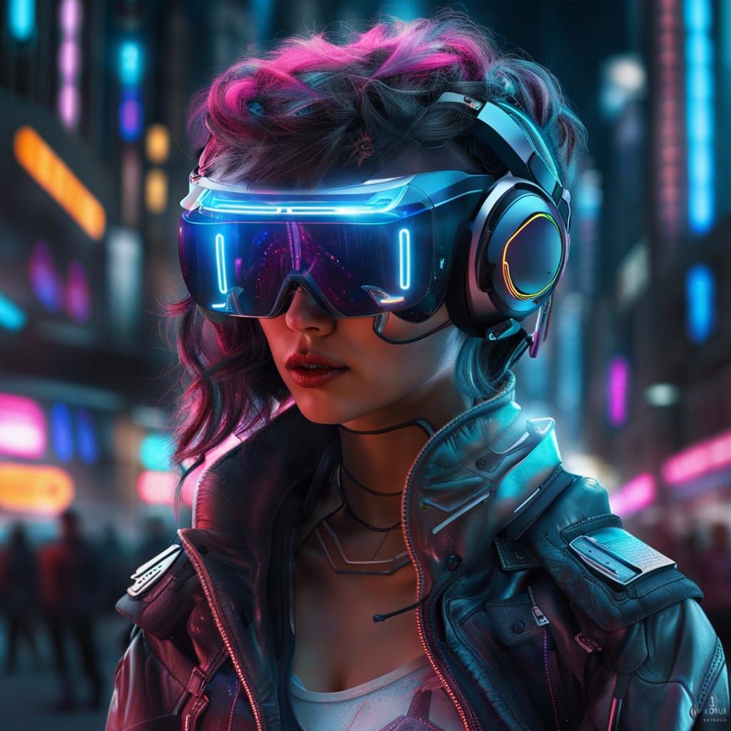 Cyberpunk girl with futuristic headwear and googles - AI Generated ...