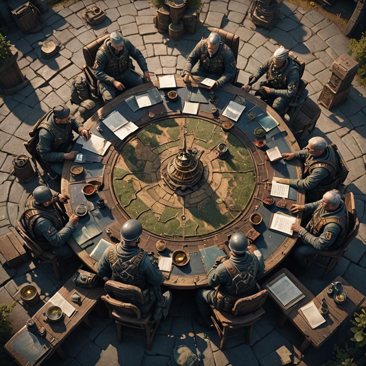 Army veterans planning at a round table AI Generated Artwork
