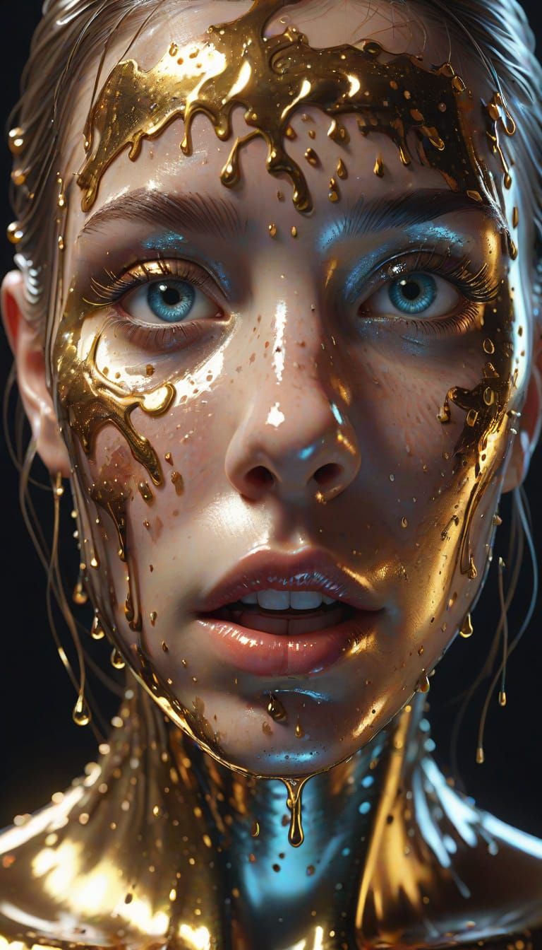 Liquid Metal Goddess in Golden Glow