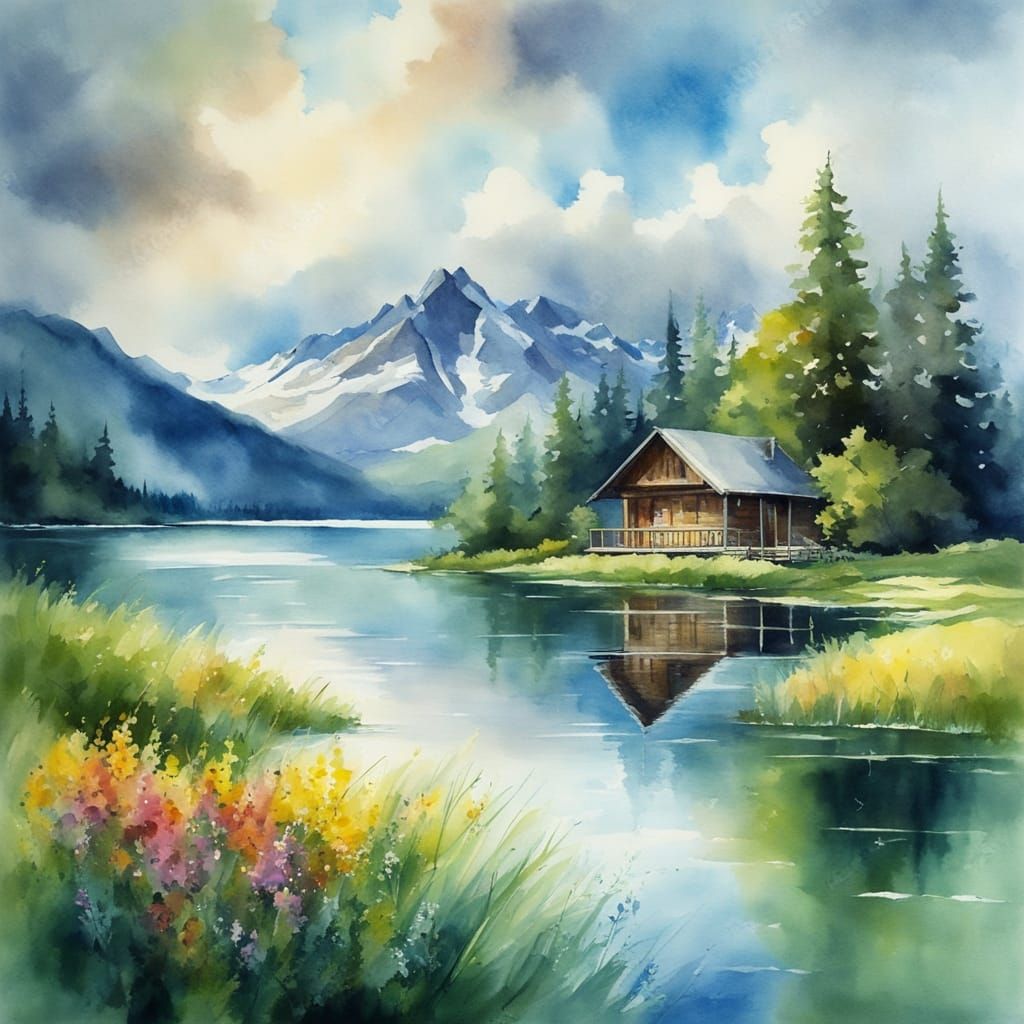 Serene Cabin by a Lake