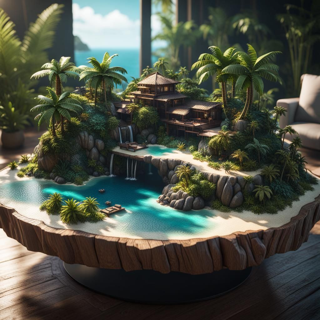 Larger Miniature Tropical island on a coffee table  by @Fredster