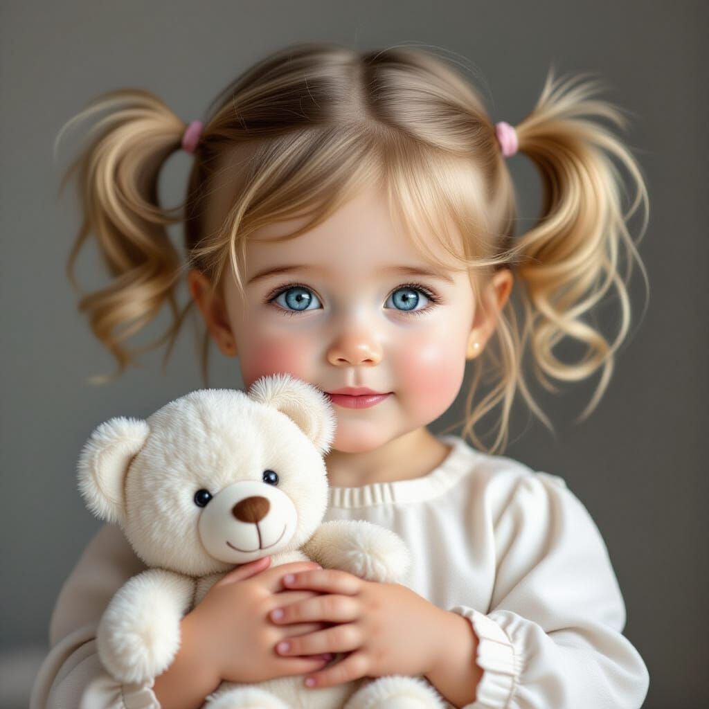 Hyperrealistic Girl Holding Teddy Bear