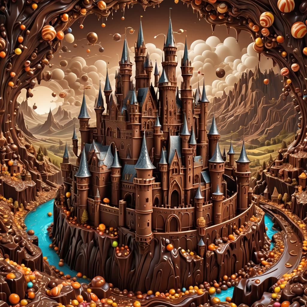 Delicious aromatic landscape of a magical medieval castle made of chocolate with an amazing PANORAMIC ...  by @Steph