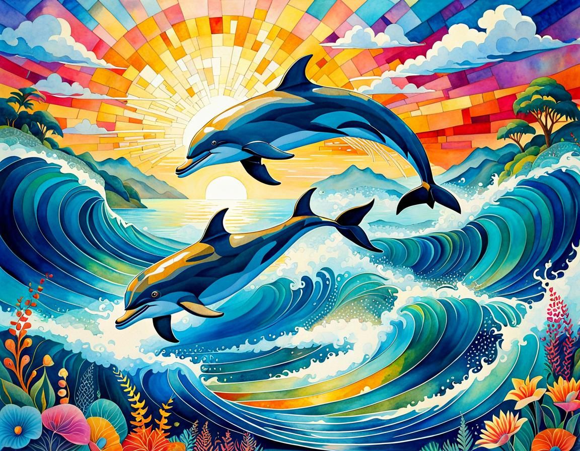 dolphins leaping out of the sea  by @Amy 
