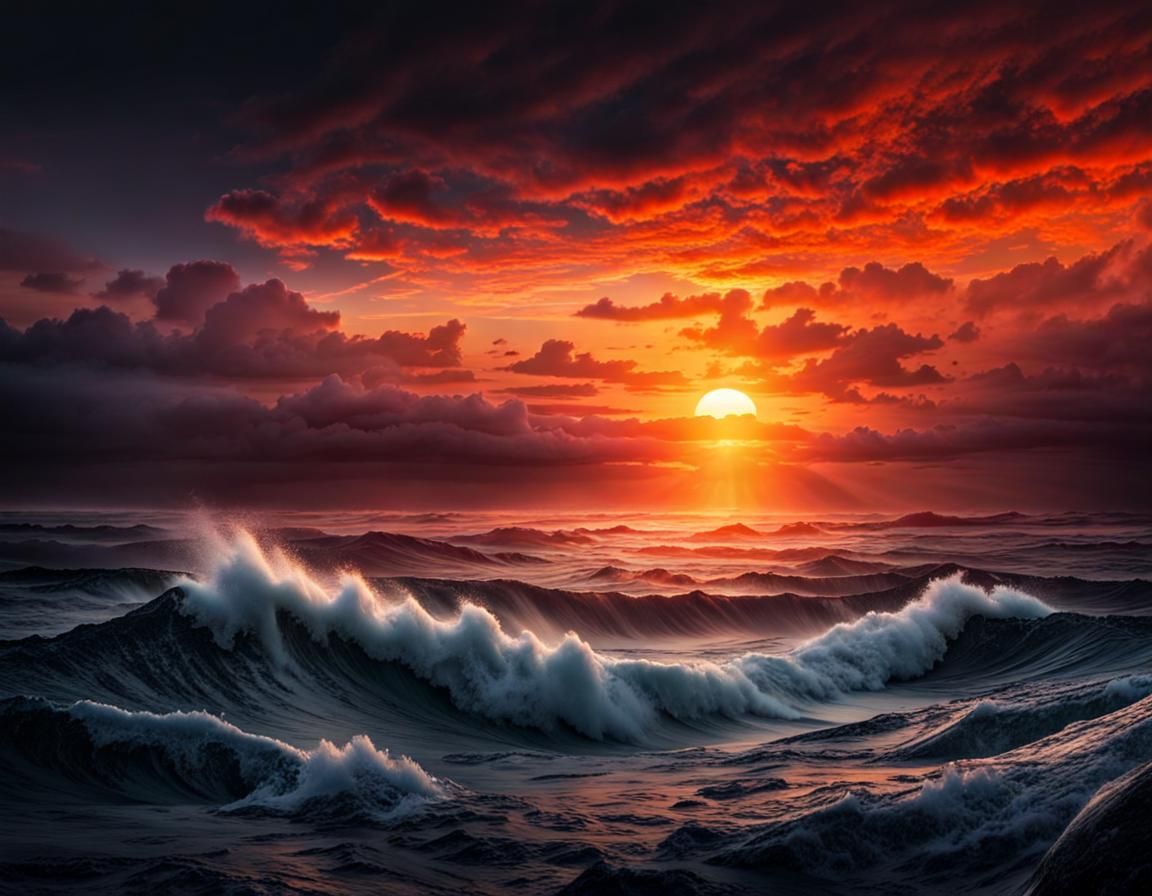 mystical sunset over violent ocean  by @Cobra Guy