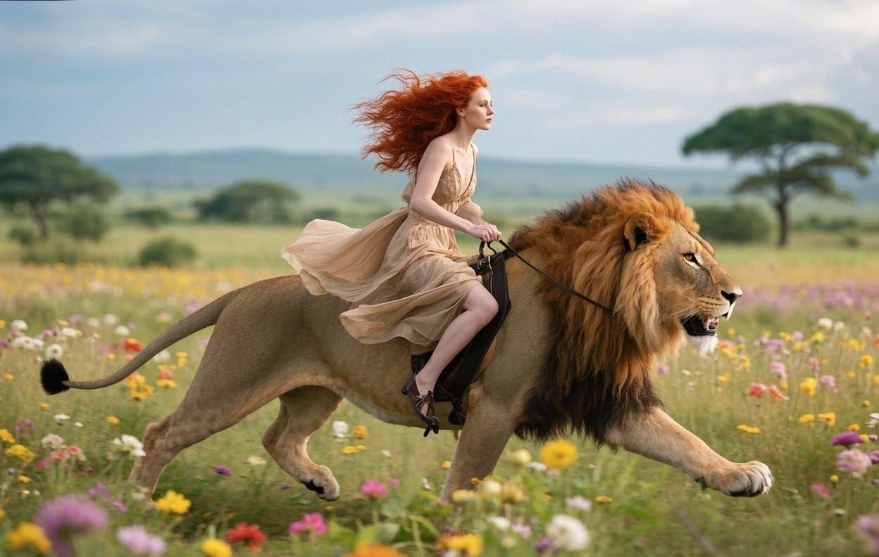 Red-haired woman in the wild