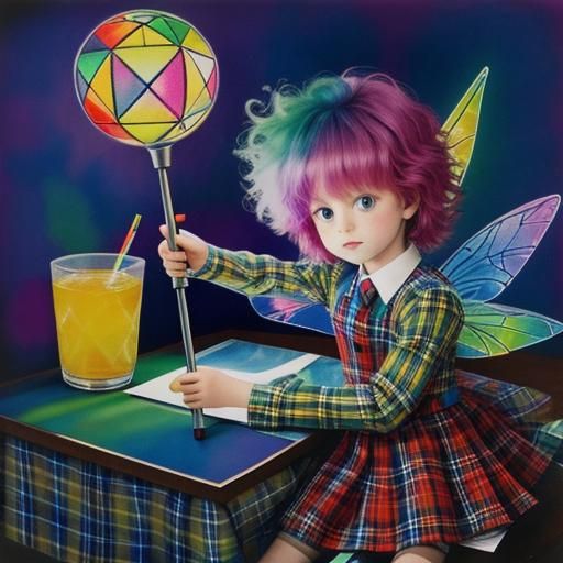 Tartan background ,Kid's drawing ,surreal child's drawing , ...