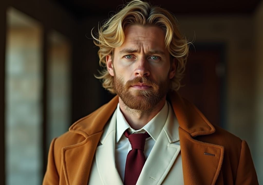 European-American Gentleman in White Suit, Cinematic Lightin...