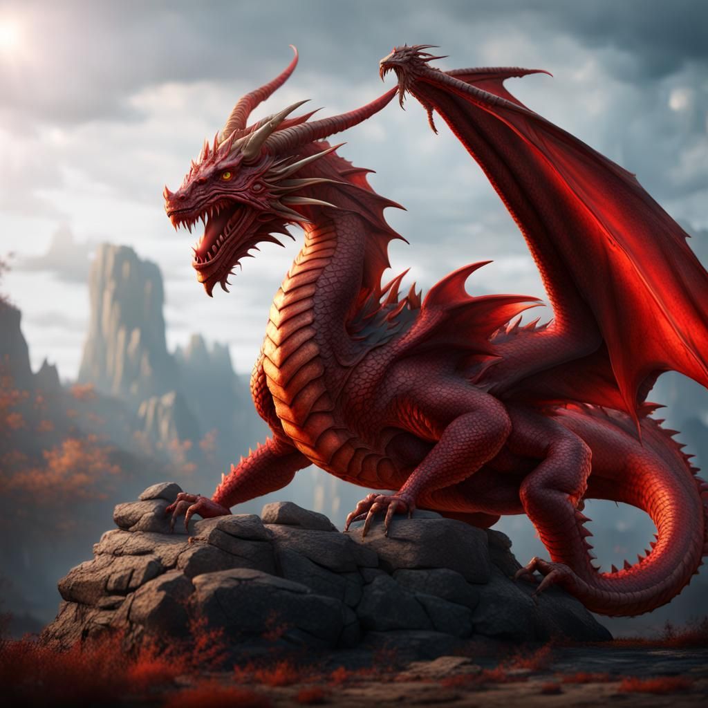 Red Dragon With Only Two Hind Legs - Ai Generated Artwork - Nightcafe 