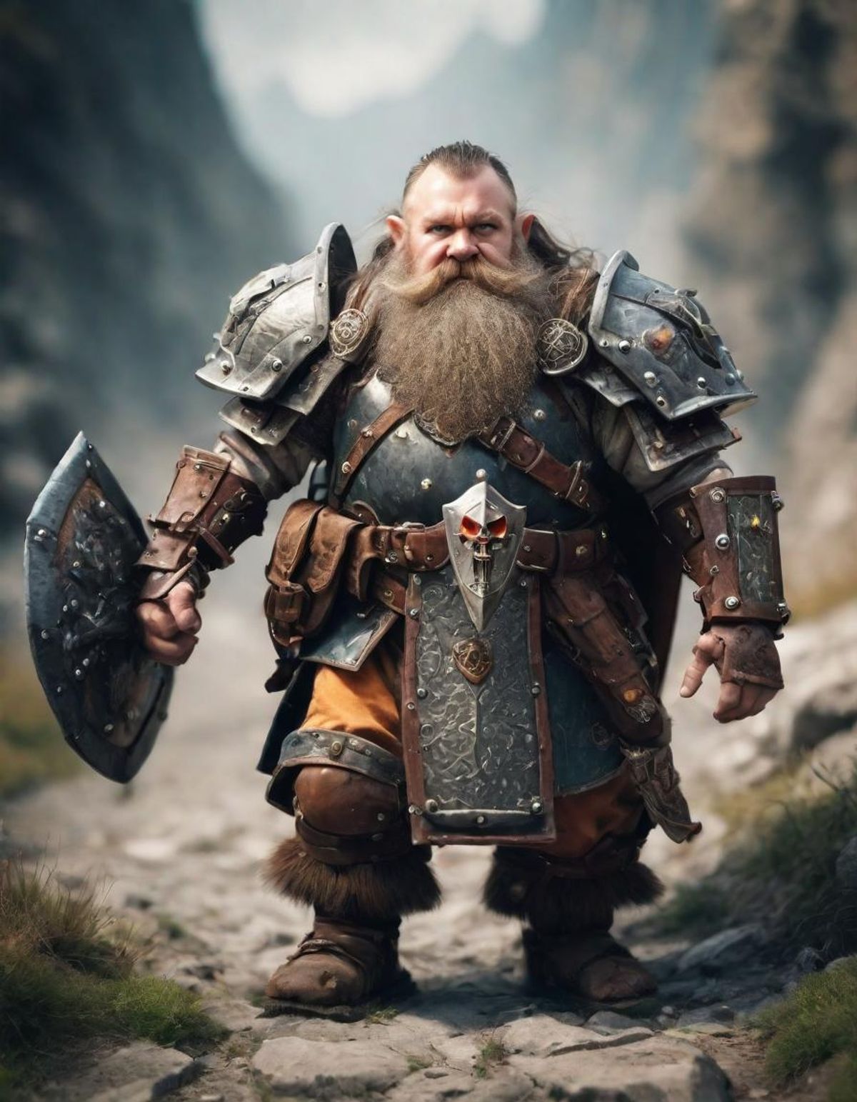 Hill Dwarf Cleric With Warhammer And Shield At His Side Facing The