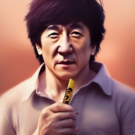 Jackie Chan playing kazoo 木 之 本 桜 from cardaptor sakura, messy curly