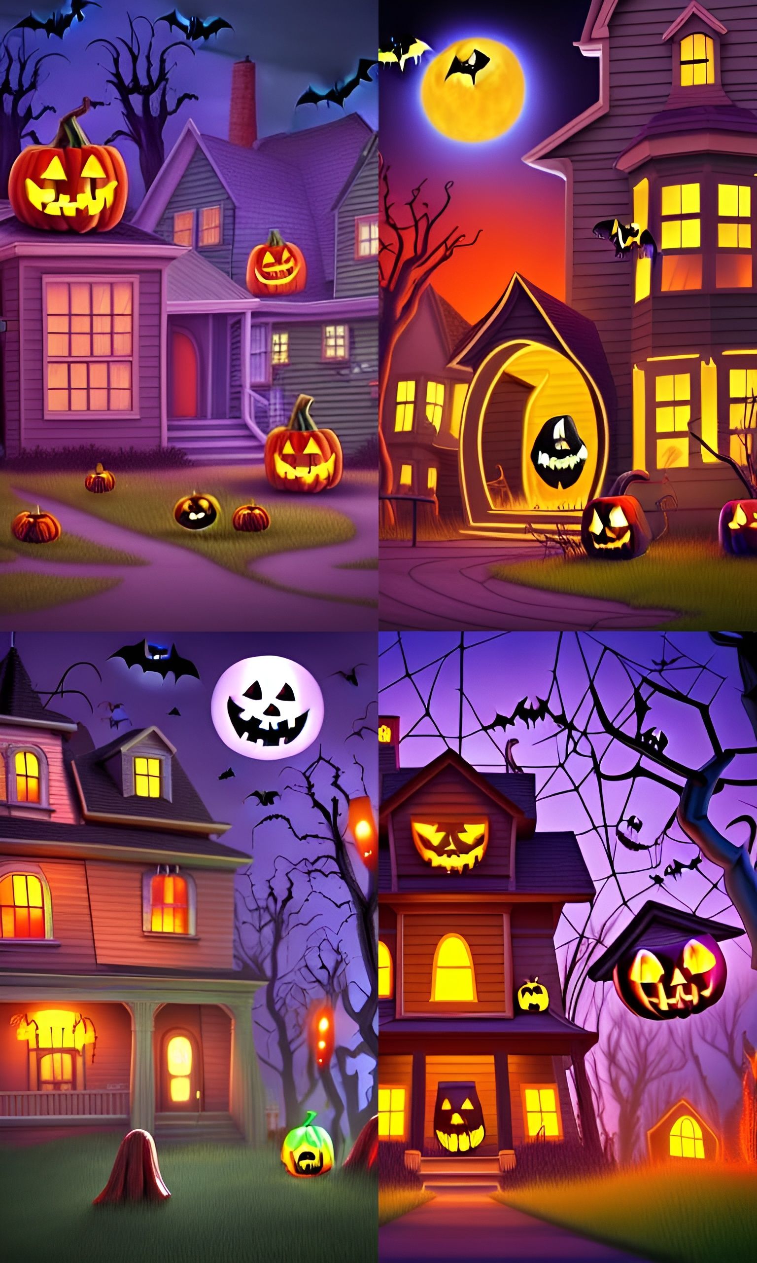 Spooky Halloween in 90s American Neighborhood, Cartoon Style