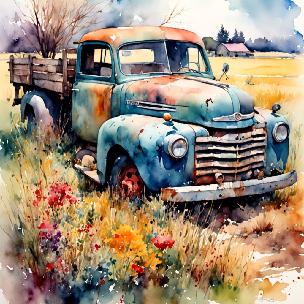 1950s truck sitting in a pasture.   by @Fredericco