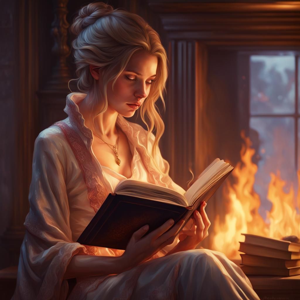 A book by the fireplace