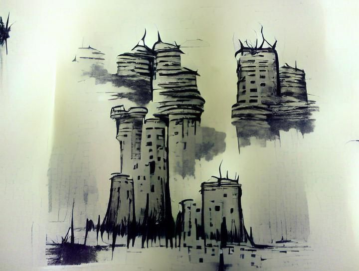 Ink sketch; the Towers