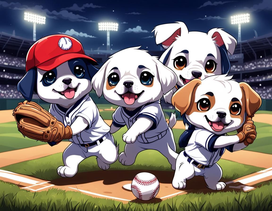 Puppies Playing Baseball - AI Generated Artwork - NightCafe Creator