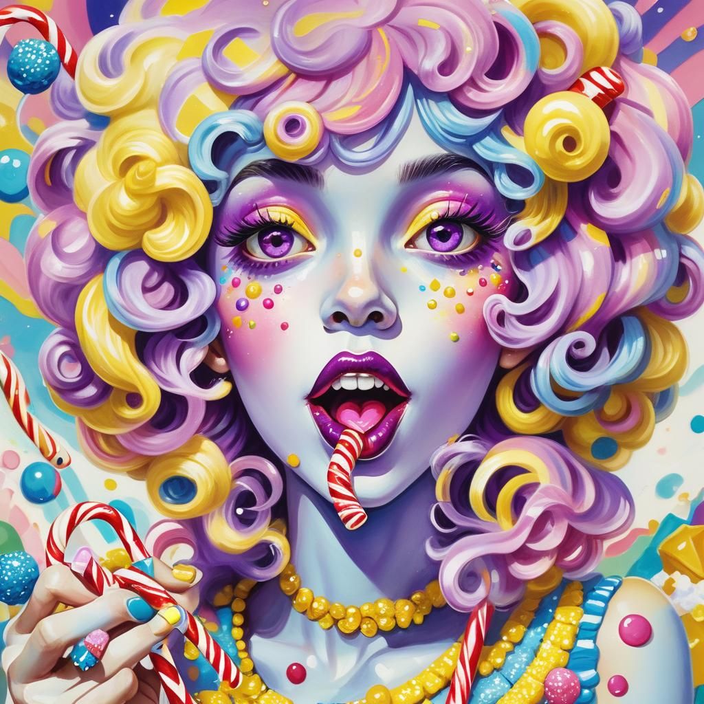 Vibrant Candyland Gouache Portrait in Whimsical Style