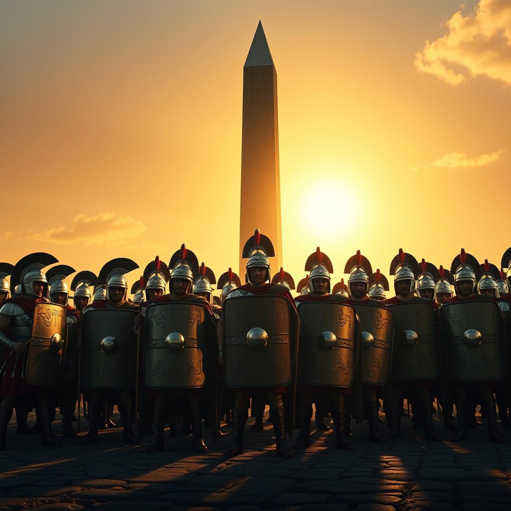 Perfectly detailed superrealistic Roman infantry in triangular ...