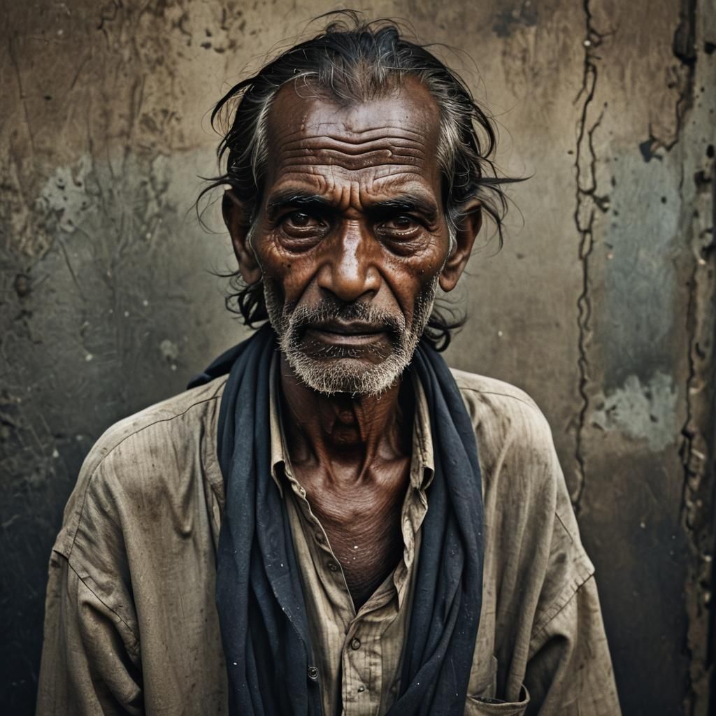 An old beggar on the mumbai street