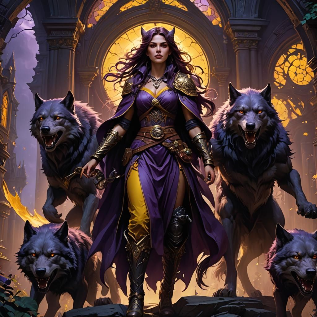A beautiful woman with 3 werewolves