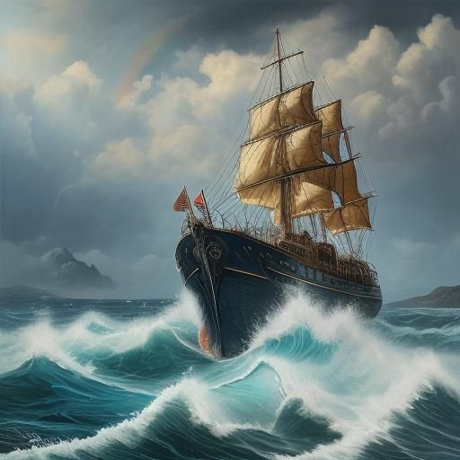 Greek Seascape Rainbow in Splash Art Style