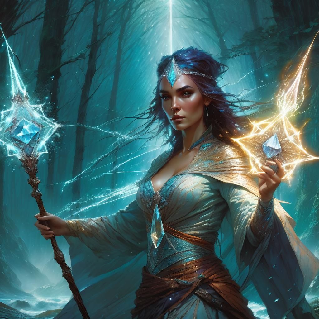 Beautiful Sorceress With A Crystal Staff Wearing Crystal Robes   AsZ52pdNyEWHCQTS2gO2  3  D7957 