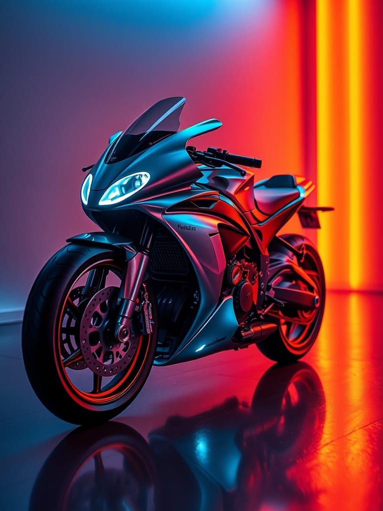 A woman sits on a motorcycle on a square in front of a metropolis - Start Image 2