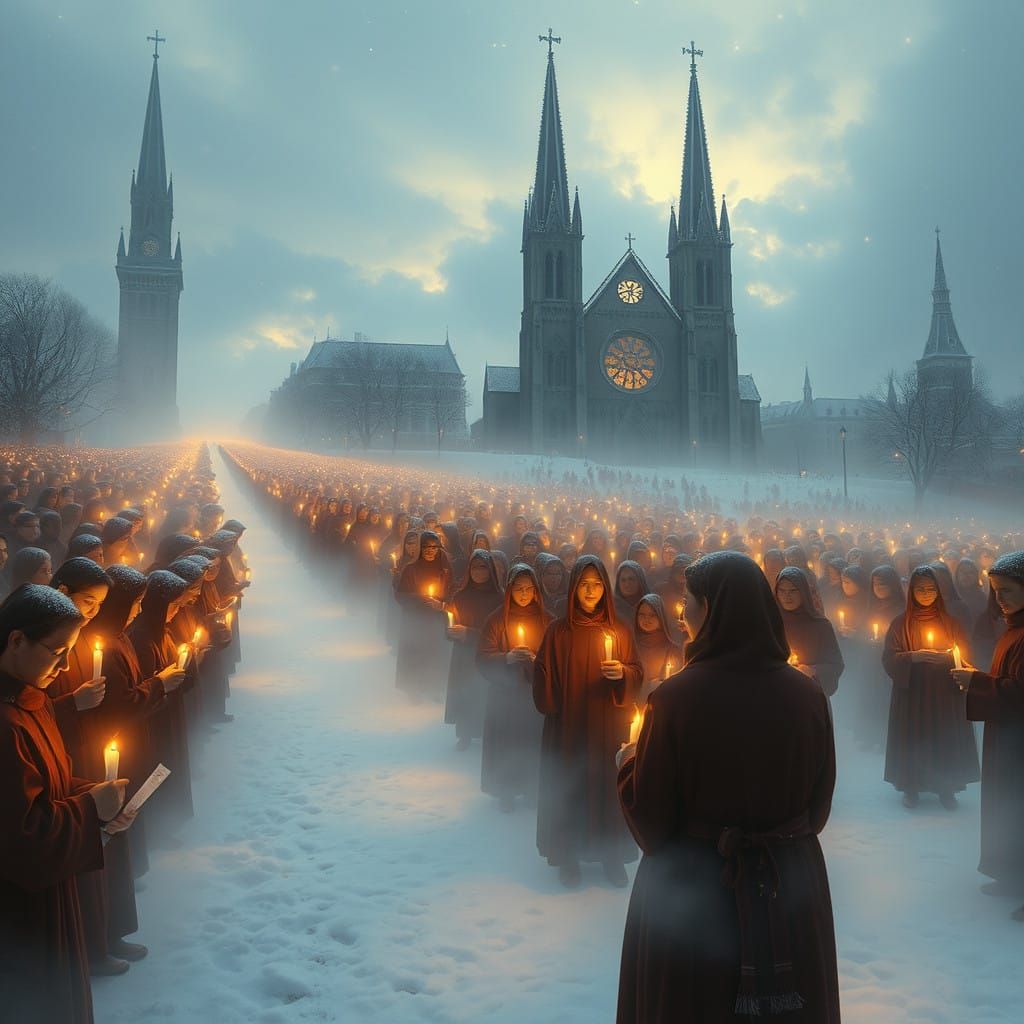 Golden Christmas Eve in a Glimmering Gothic Landscape