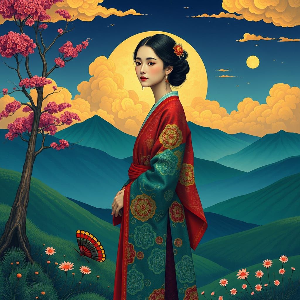 Woman in Landscape Art Inspired by Murakami